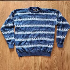 Vintage Victoria Dry Goods Crewneck Sweater Blue White Cotton Size XL